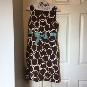 Brown and teal ribbon dress